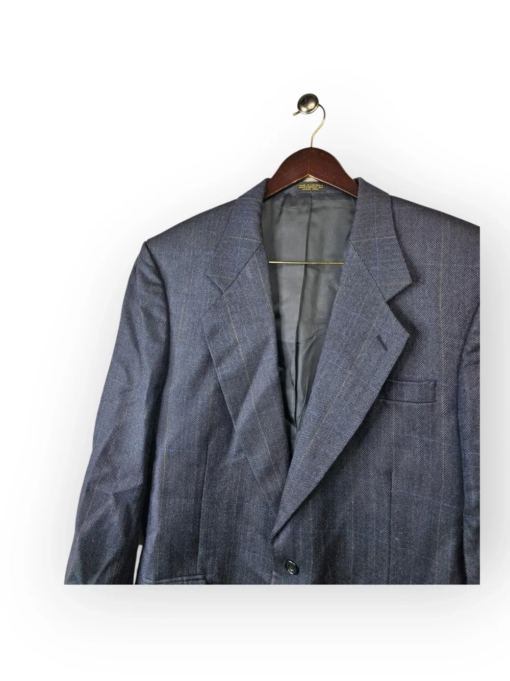 Vintage Oscar de la Renta Dark Blue-Gray Plaid Herringbone Sport Coat 42R